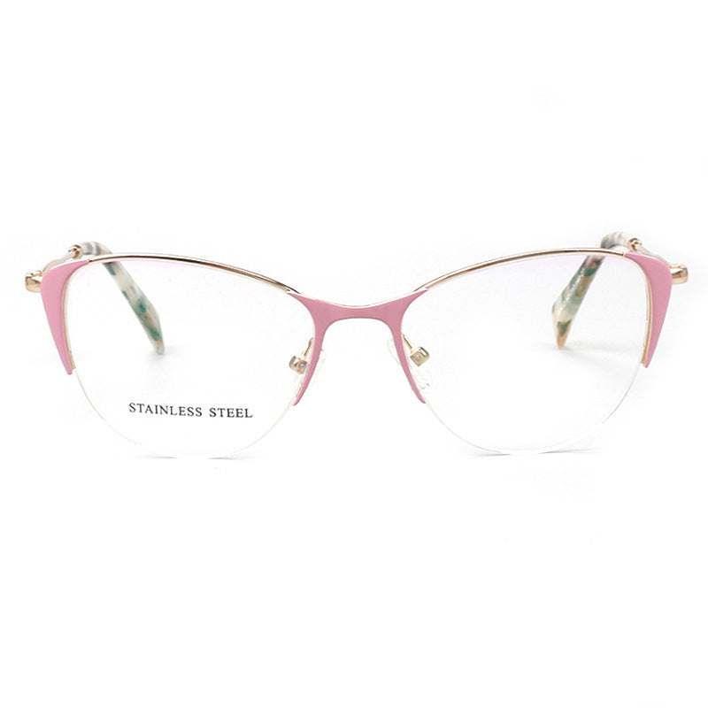 Rhea | Womens Half Rim Cat Eye Eyeglasses Frames | Retro Stainless Steel Spectacles