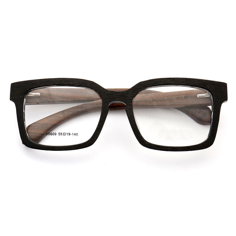Derby | Oversized Square Wooden Eyeglasses | Classic Acetate Frames w/ Wood Temples
