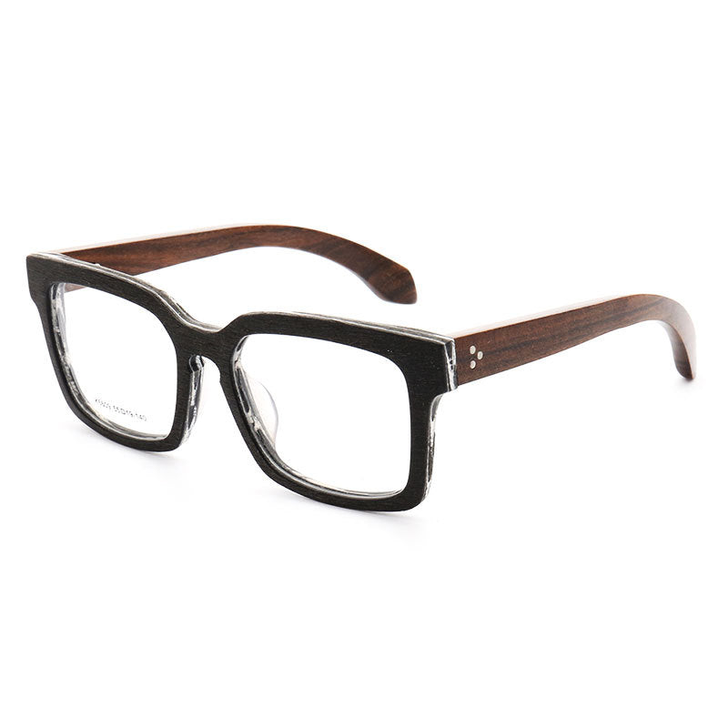Derby | Oversized Square Wooden Eyeglasses | Classic Acetate Frames w/ Wood Temples