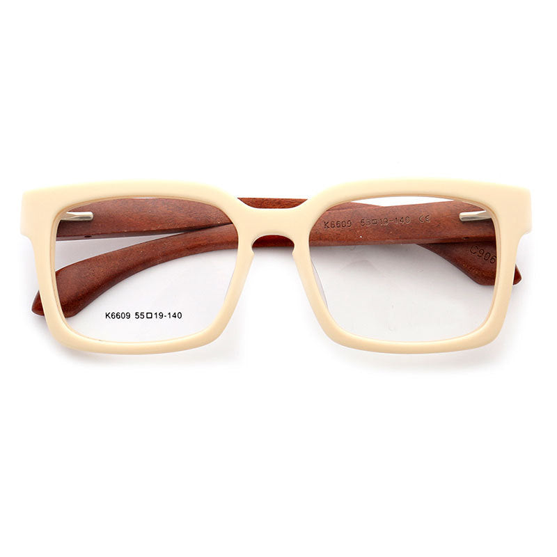 Derby | Oversized Square Wooden Eyeglasses | Classic Acetate Frames w/ Wood Temples