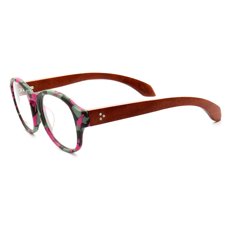 Wendell | Classic Round Full Rim Eyeglass Frames | Acetate Frame w/ Wooden Temples