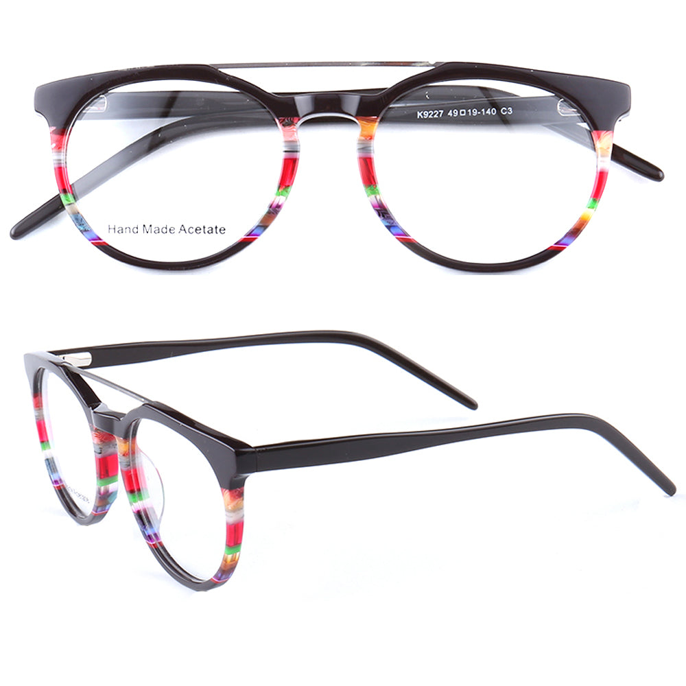 Parker | Retro Flat Top Eyeglasses | Colorful Acetate Glasses w/ Striped Design