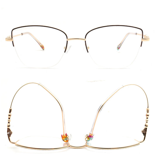Lucy | Womens Flexible Memory Metal Half Rim Eyeglasses | Modern Cat Eye Glasses Frames Bendable Semi Rimless Eyewear