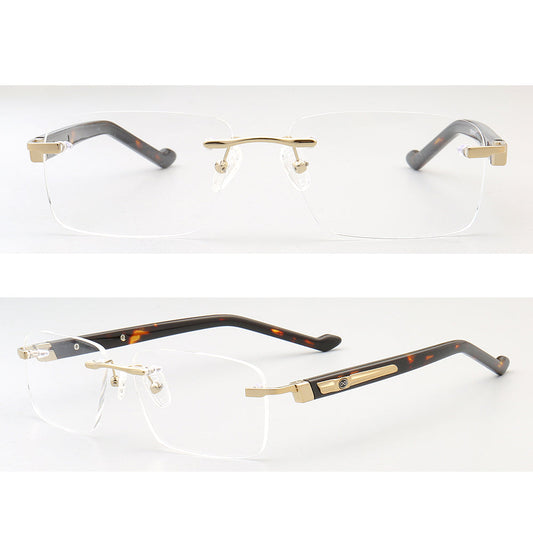 Cyrus | Rimless Tortoise Shell Glasses w/ Square Frame | Rectangular Modern Business Eyewear