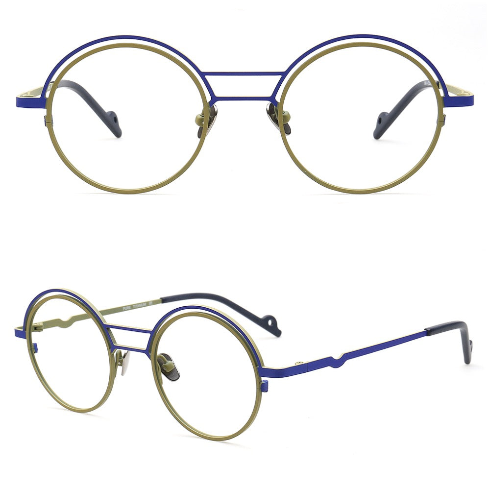 Echo | Round Titanium Stylish Eyeglass Frames Men | Vintage Women Double Bridge Glasses Frames Two Tone