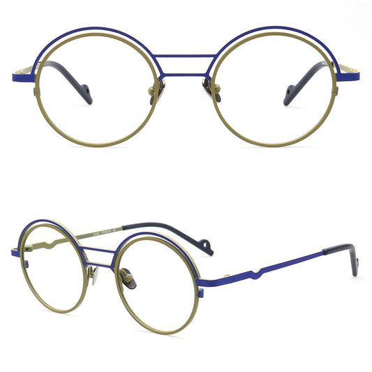 Echo | Round Titanium Stylish Eyeglass Frames Men | Vintage Women Double Bridge Glasses Frames Two Tone