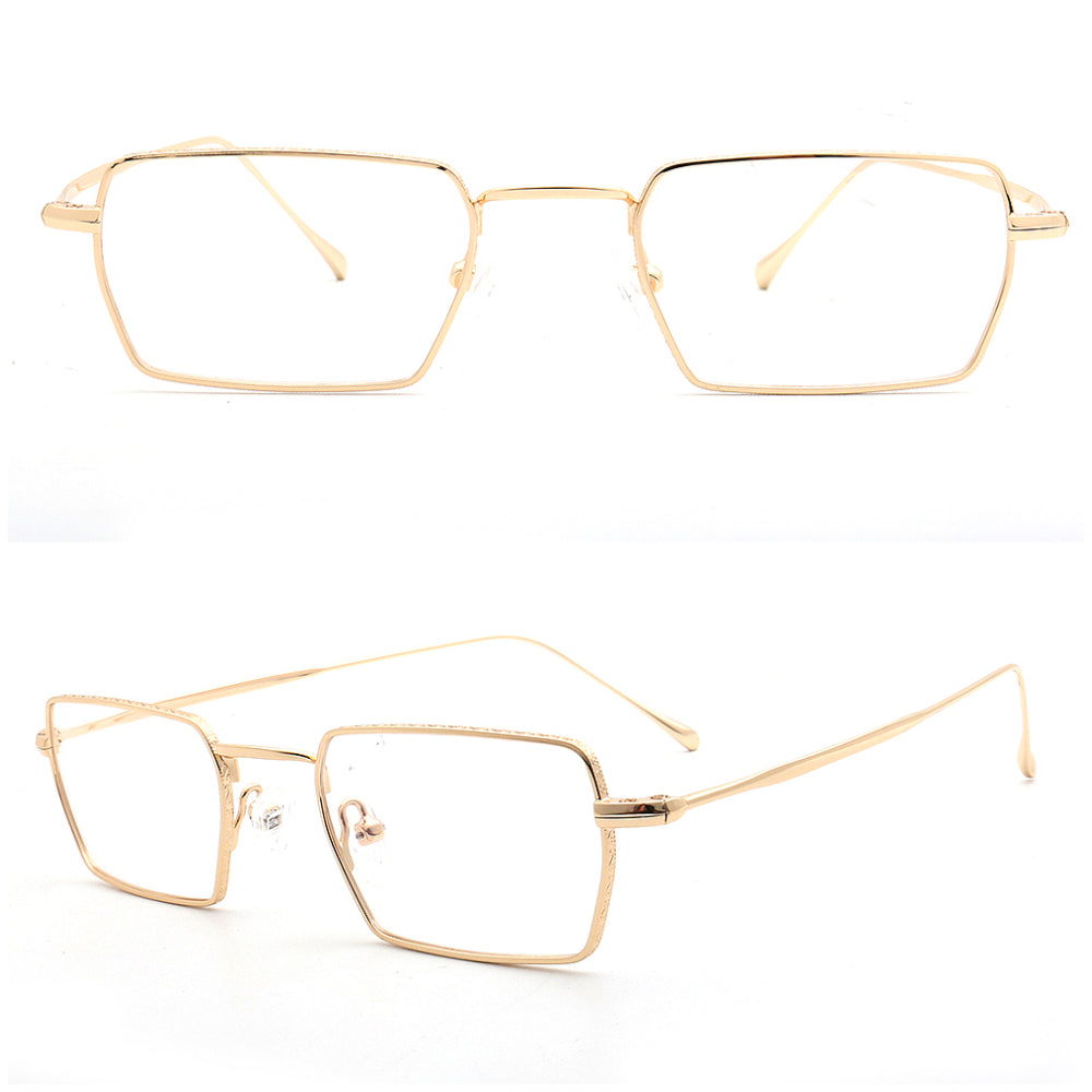 Henry | Mens Business Metal Glasses Frames | Classic Rectangle Eyewear Gold Spectacles