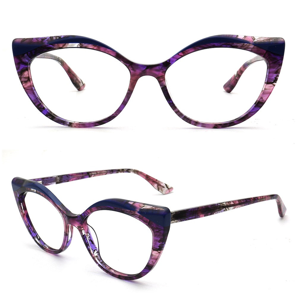 Alina | Funky Womens Cat Eye Tortoise Purple Glasses Frames | Modern Retro Female Optical Eyeglasses Green
