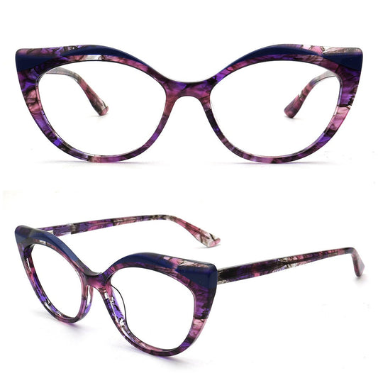 Alina | Funky Womens Cat Eye Tortoise Purple Glasses Frames | Modern Retro Female Optical Eyeglasses Green