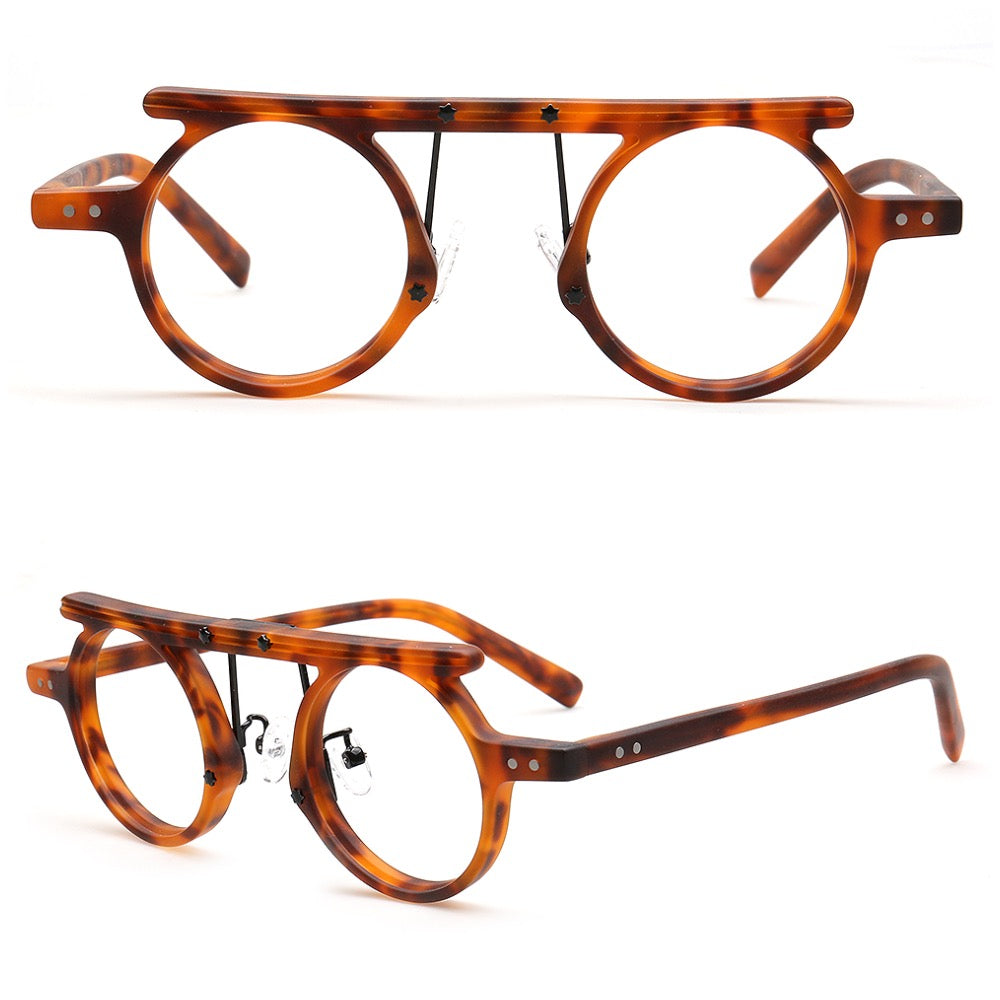 Hester | Retro Flat Top Vintage Glasses Frames Men | Round Nerd Stylish Women Eyeglasses Frames
