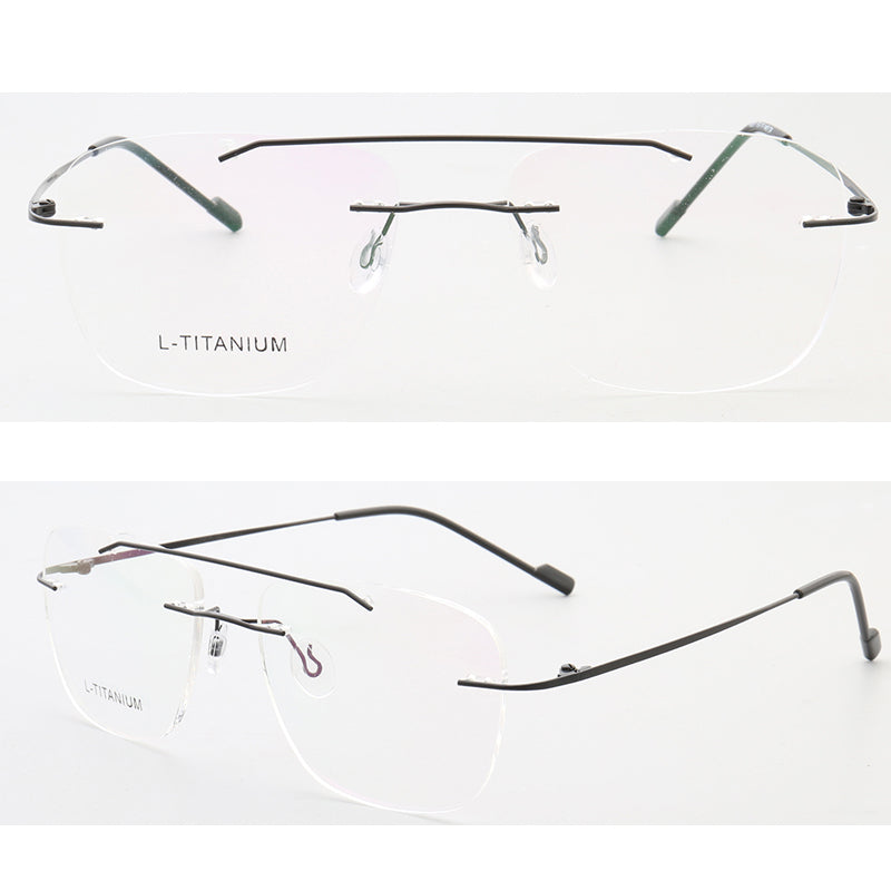 Armand | Rimless Double Bridge Metal Eyeglasses | Retro Flat Top Unisex Glasses