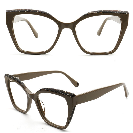 Olivia | Modern Women Cat Eye Oversized Optical Eyeglasses | Retro Olive Glasses Frame for Female
