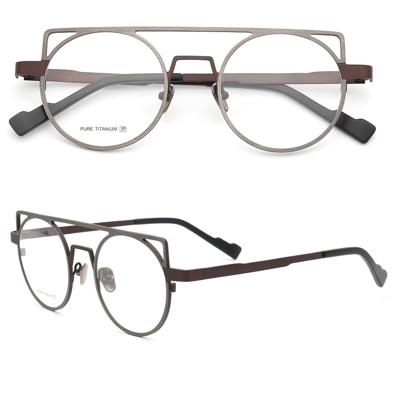 Devon | Retro Double Bridge Eyeglasses | Round Flat Top Pure Titanium Glasses