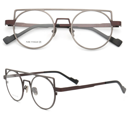 Devon | Retro Double Bridge Eyeglasses | Round Flat Top Pure Titanium Glasses
