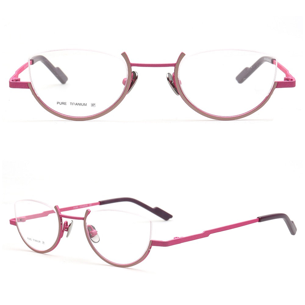 Brea | Trendy Half Rim Womens Titanium Eyewear | Geometric Semi Rimless Cat Eye Glasses Frames
