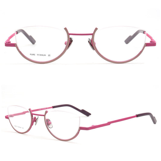 Brea | Trendy Half Rim Womens Titanium Eyewear | Geometric Semi Rimless Cat Eye Glasses Frames