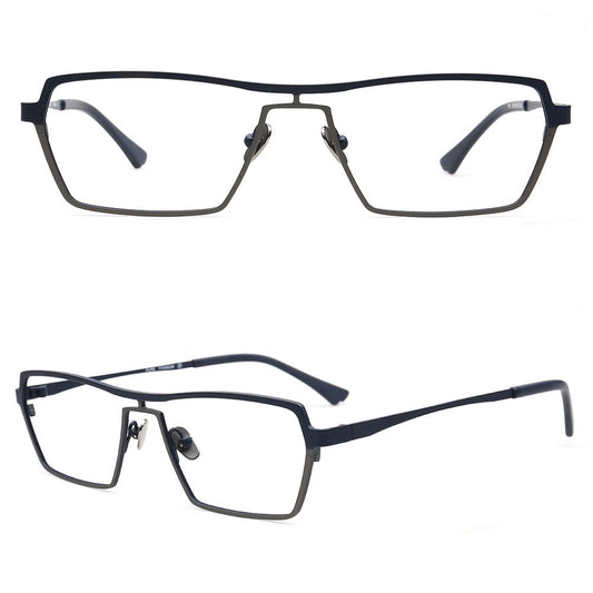 Jeffrey | 80s Titanium Pilot Eyeglasses Frames for Men | Modern Two Tone Square Vintage Glasses Frame
