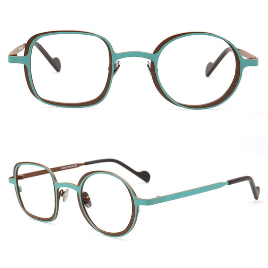 Jordyn | Trendy Mens Mismatch Eyeglasses Frames Two Tone | Funky Retro Titanium Square Round Spectacles