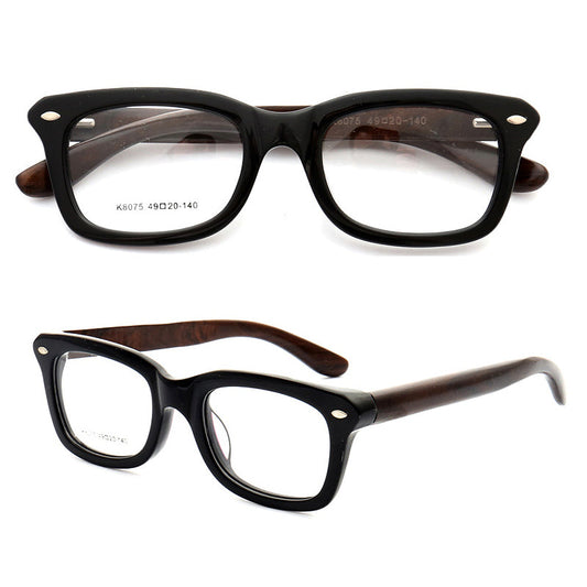 Walker | Full Rim Square Wooden Eyeglasses | Modern Acetate Frame w/ Wood Temples