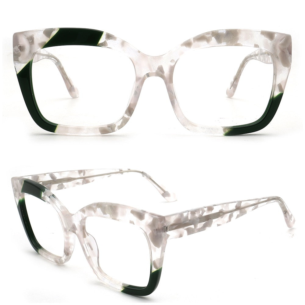 Ava | Funky Women Oversize Square Optical Eyeglasses | Tortoise Shell Marble Glasses Frames for Women