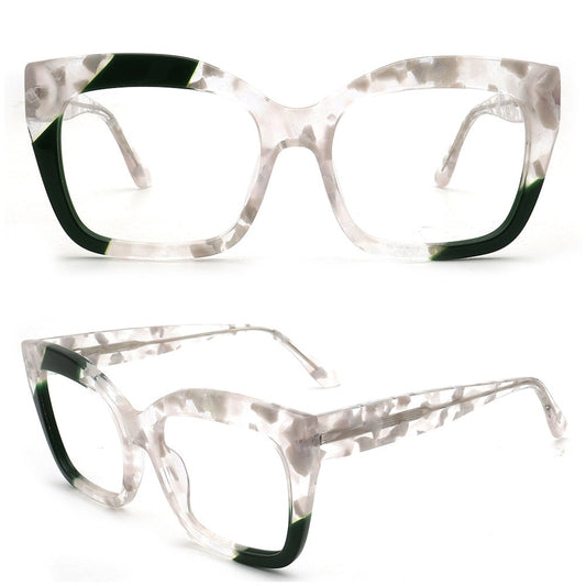 Ava | Funky Women Oversize Square Optical Eyeglasses | Tortoise Shell Marble Glasses Frames for Women