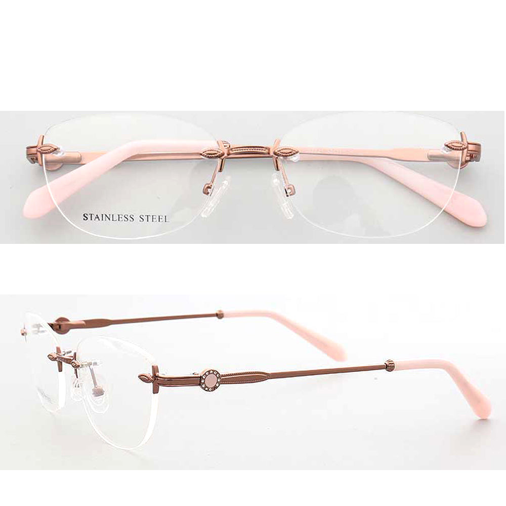 Esther | Rimless Oval Eyeglass Frames For Women |  Female Round Lightweight Metal Eyewear Red