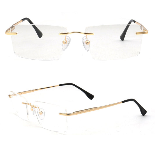 Duncan | Gold Square Business Eyeglasses For Men | Rectangle Metal Rimless Glasses Frame Online