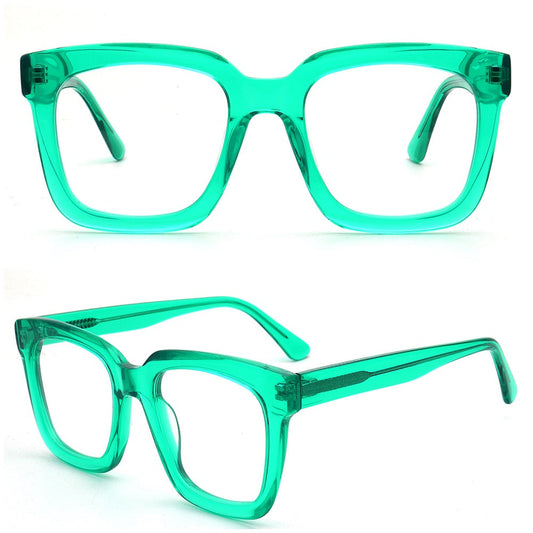 Jackie | Trendy Bulky Womens Square Optical Eyeglasses | Unisex Oversized Glasses Frame Transparent Green