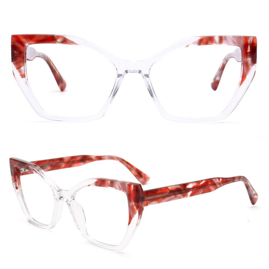 Elena | Trendy Womens Cat Eye Optical Eyeglasses | Vintage Tortoise Transparent Floral Glasses Frame