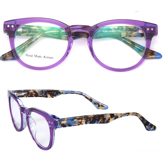 Columbus | Transparent Round Acetate Eyeglasses | Colorful Full Rim Tortoise Shell Glasses