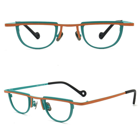 Sammy | Geometric Vintage Men Titanium Eyeglasses Two Tone | Stylish Women Small Retro Glasses Frames