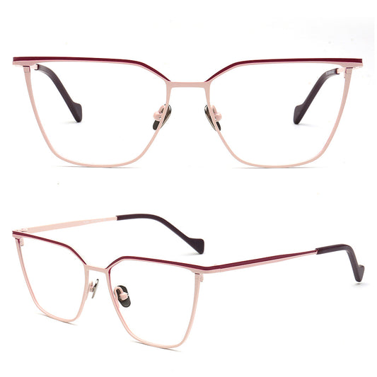 Zoey | Modern Titanium Cat Eye Glasses Frames For Women | Two Toned Female Oversize Eyewear