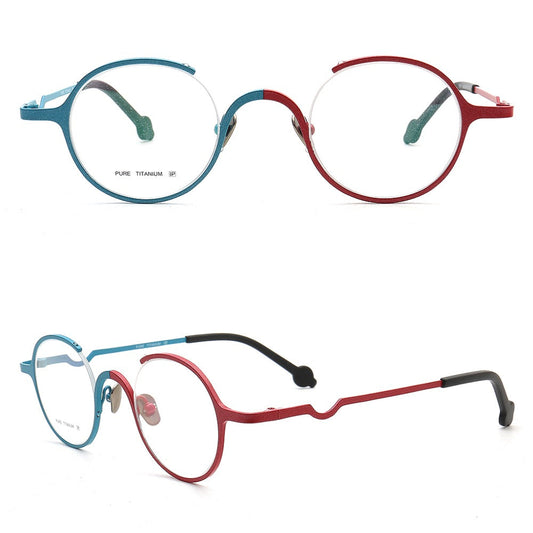 Heather | Round Women Eyeglasses Frames Titanium | Trendy Mens Half Rim Glasses Frames