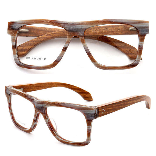 Brooks | 80s Oversized Mens Square Wood Eyeglasses | Vintage Wooden Glasses Frame Online