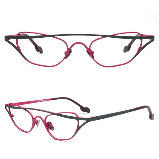Cora | Titanium Cat Eye Glasses Frames For Women | Funky Geometric Eyewear Chic Spectacles