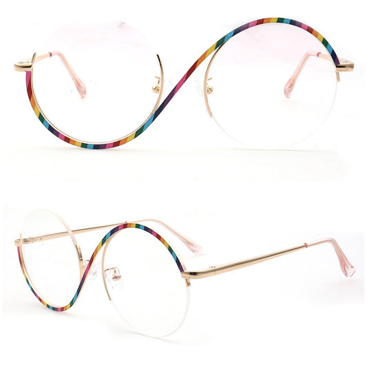 Carine | Stylish Women Oversize Metal Eyewear Rainbow | Fashionable Half Rim Round Glasses Frames Semi Rimless