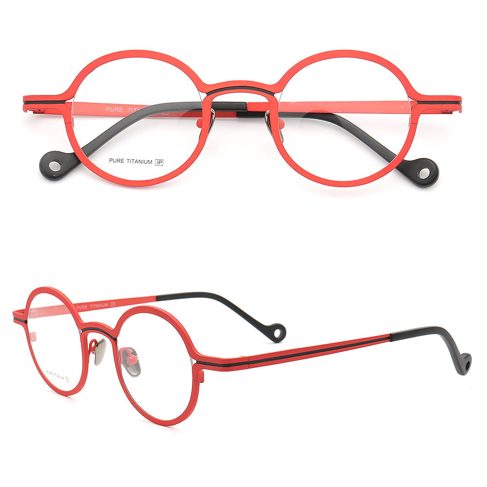 Brunswick | Round Pink Women Titanium Eyeglasses | Retro Striped Green Men Glasses Frames