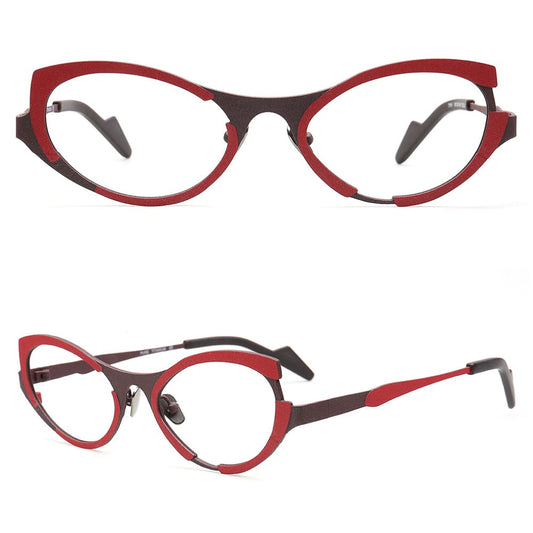 Tracy | Sleek Pure Titanium Cat Eye Glasses For Women | Two Tone Trendy Purple Red Eyeglasses
