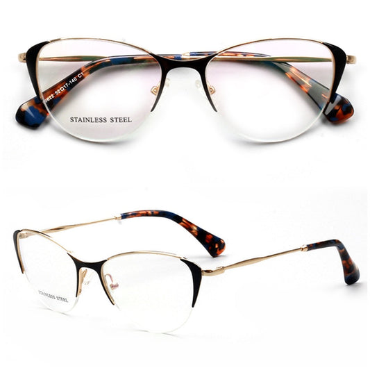 Rhea | Womens Half Rim Cat Eye Eyeglasses Frames | Retro Stainless Steel Spectacles