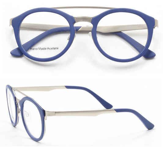 Ellison | Acetate & Metal Round Double Bridge Eyeglasses | Retro Glasses w/ Flat Top Design