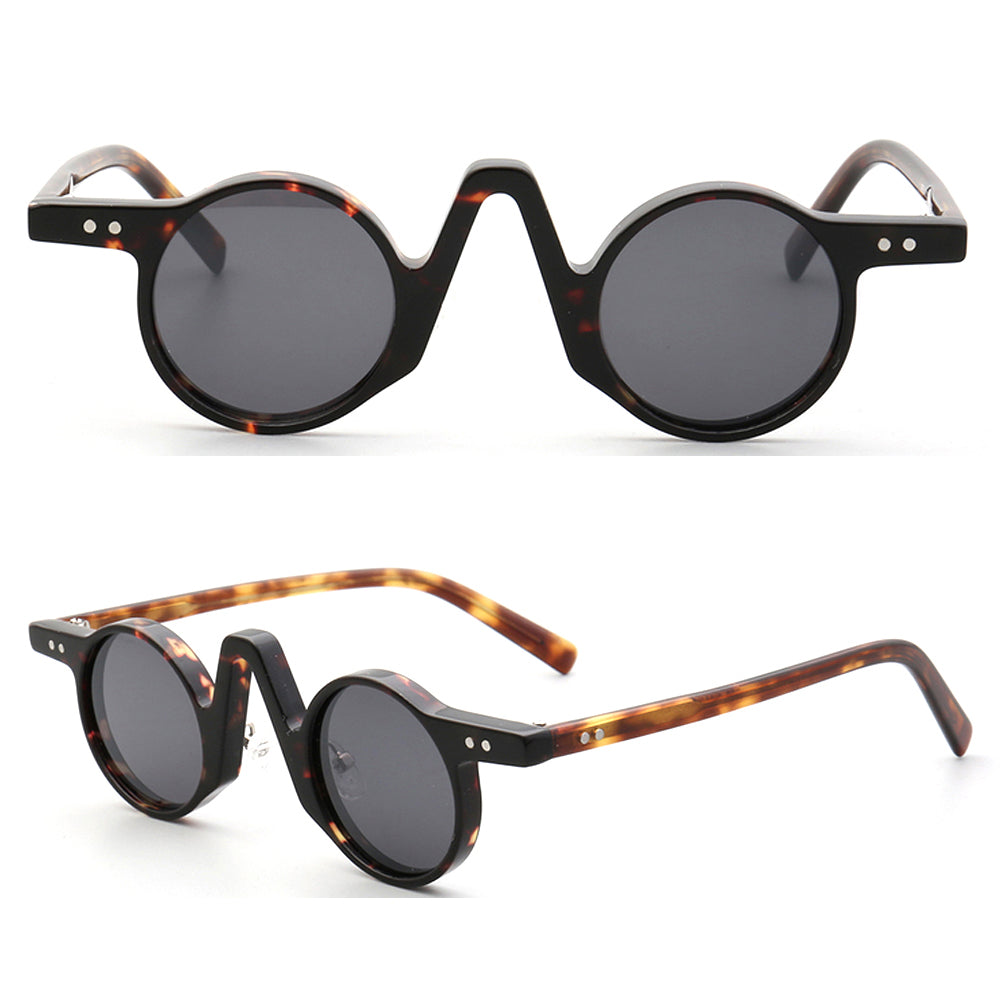 Central | Round Polarized Sunglasses w/ Tortoise Shell Pattern | Retro Raised Bridge Frame Design