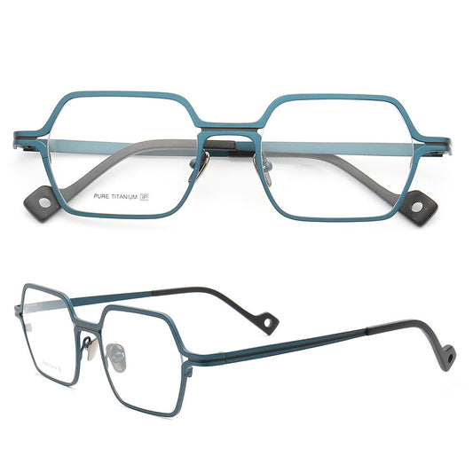 Griffin | Modern Square Pure Titanium Eyeglass Frames | Two Toned Striped Finish