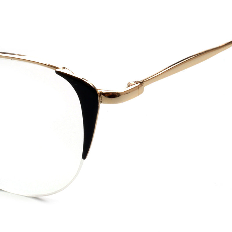 Rhea | Womens Half Rim Cat Eye Eyeglasses Frames | Retro Stainless Steel Spectacles