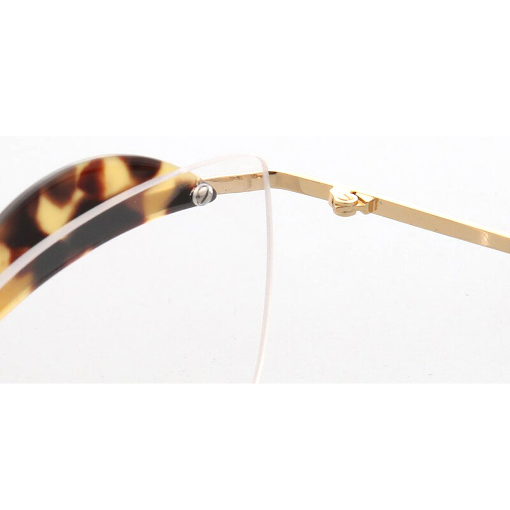 Crystal | Semi Rimless Metal Cat Eye Glasses For Women | Half Rim Frame w/ Patterned Brow Design
