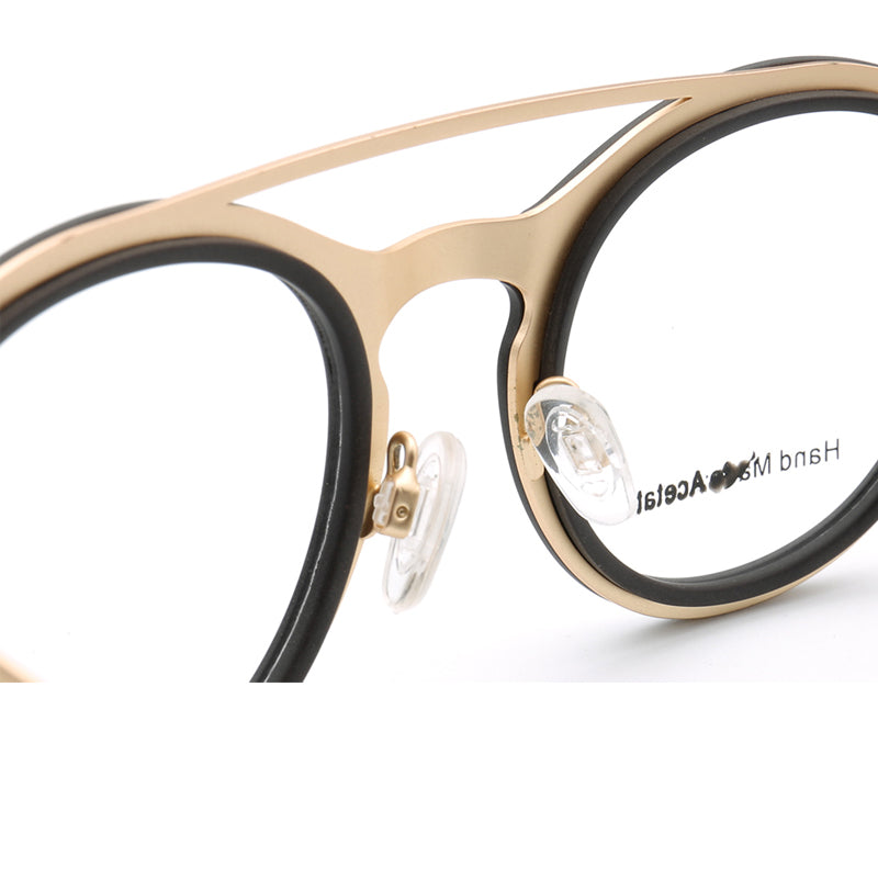 Ellison | Acetate & Metal Round Double Bridge Eyeglasses | Retro Glasses w/ Flat Top Design