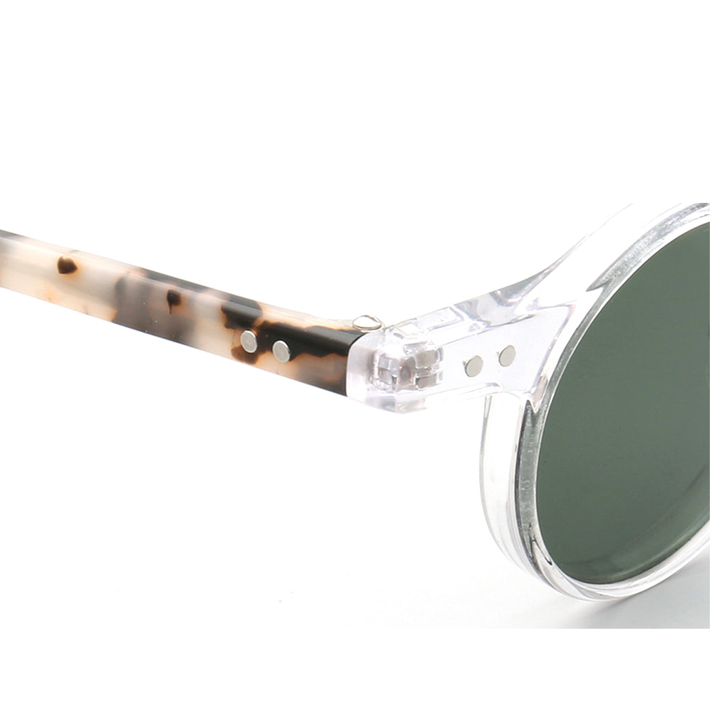 Central | Round Polarized Sunglasses w/ Tortoise Shell Pattern | Retro Raised Bridge Frame Design