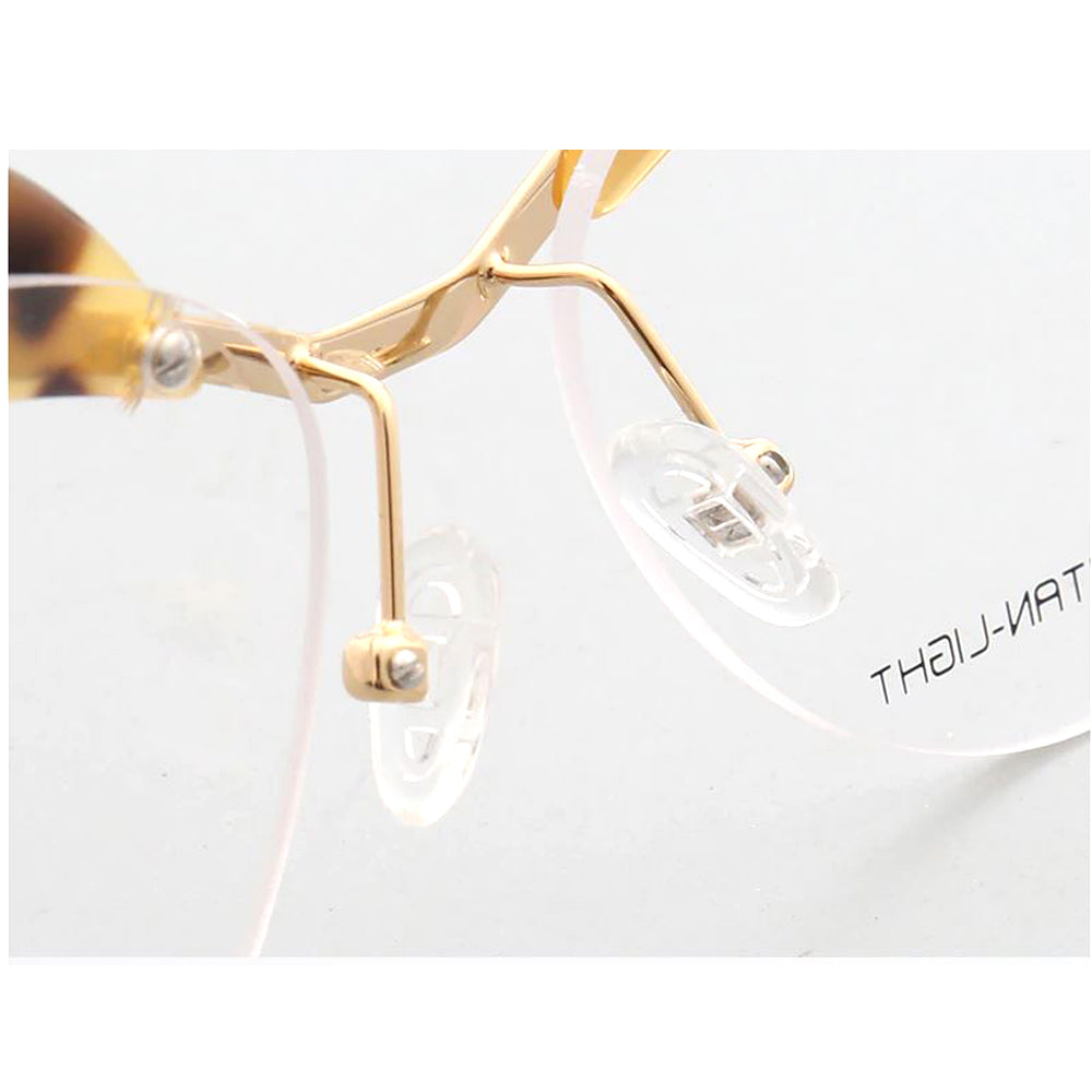 Crystal | Semi Rimless Metal Cat Eye Glasses For Women | Half Rim Frame w/ Patterned Brow Design