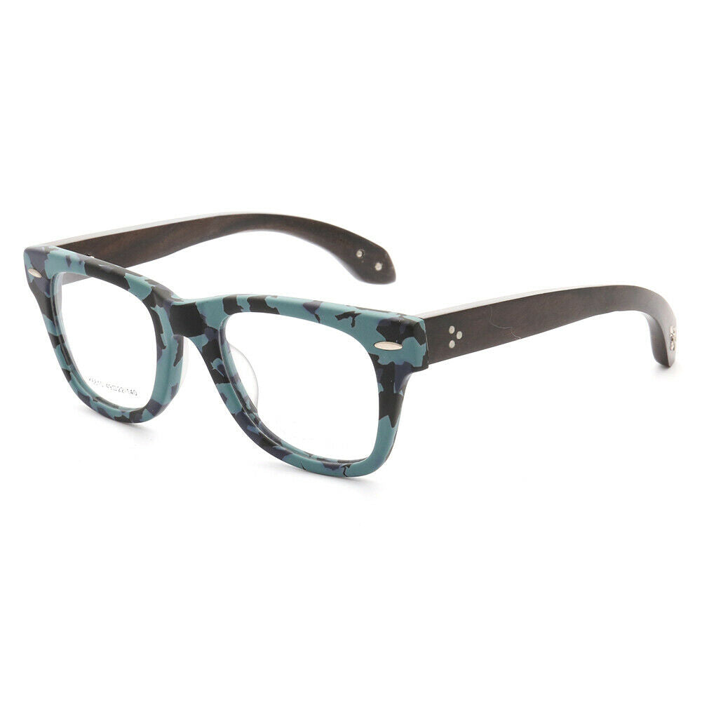 Francis | Patterned Square Wood Eyeglasses | Acetate Frame w/ Wooden Temples