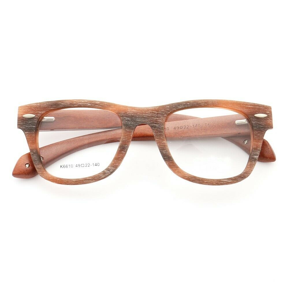 Francis | Patterned Square Wood Eyeglasses | Acetate Frame w/ Wooden Temples