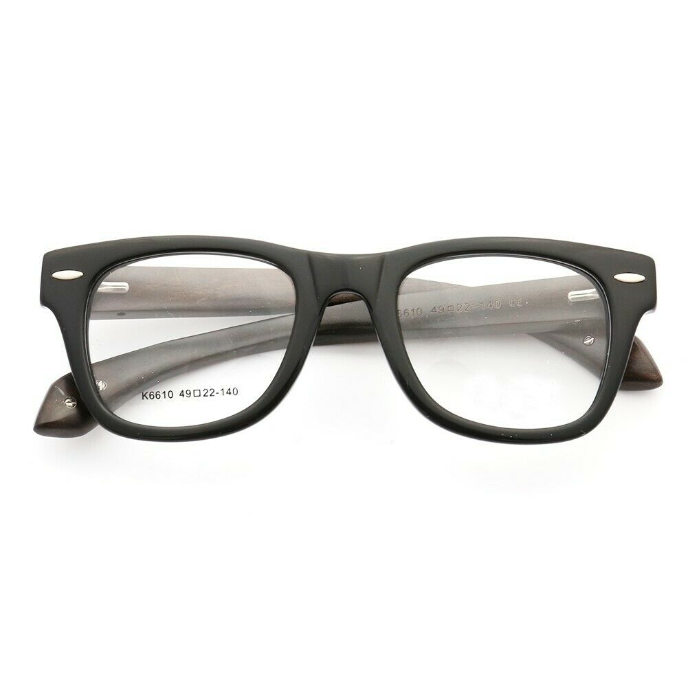 Francis | Patterned Square Wood Eyeglasses | Acetate Frame w/ Wooden Temples